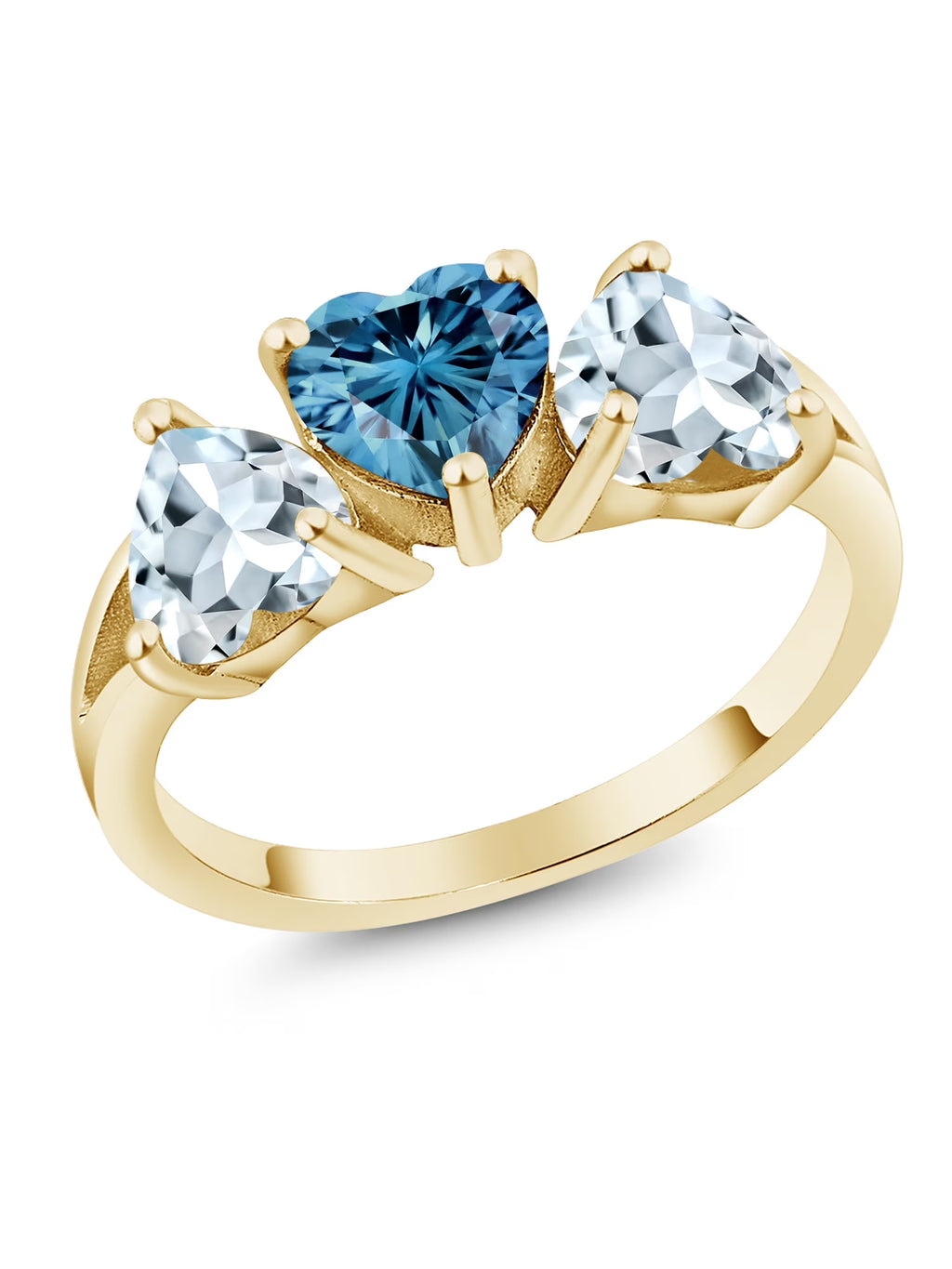 18K Yellow Gold Plated Silver Ring Persian Blue Moissanite Aquamarine (2.26 Cttw) O6153
