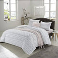White/Dark Gray Queen Cotton Duvet Cover Set with 2 Standard Shams T951770