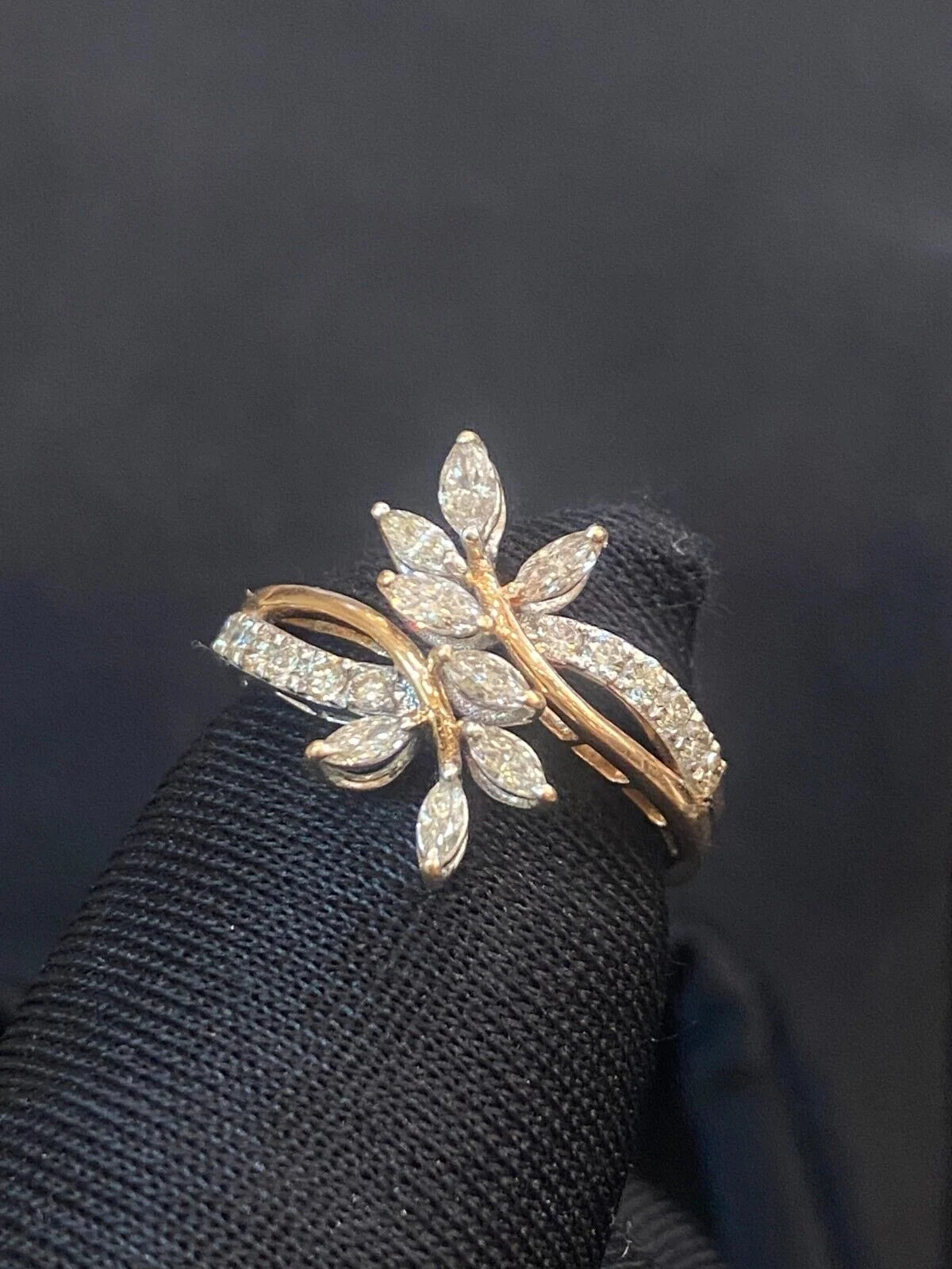14K Two-Tone Gold Diamond Flower Petals Wedding Ring J725735