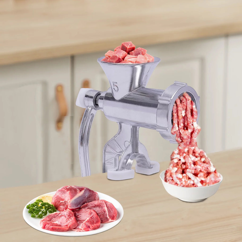Manual Meat Grinder Aluminum Alloy Food Mincer Sausage Filler Hand Crank Meat Mincer Mixer with Tabletop Clamp V8655