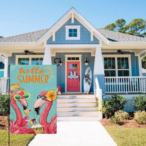 12.5x18 Inch Pink Flamingo Burlap Garden Flag T15904