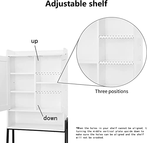 Wooden Over The Toilet Storage Cabinet with Double Door and Adjustable Feet Q86342