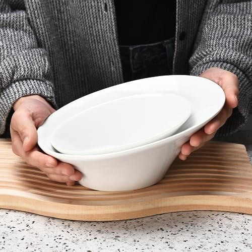 White Ceramic Porcelain Salad Bowls Set of 2 B982086