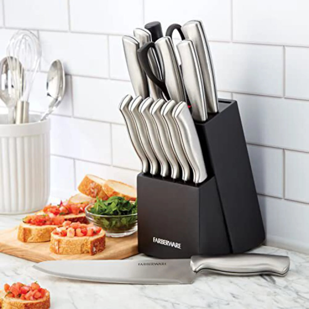 15 Pc Stamped Stainless Steel Knife Block Set M4696