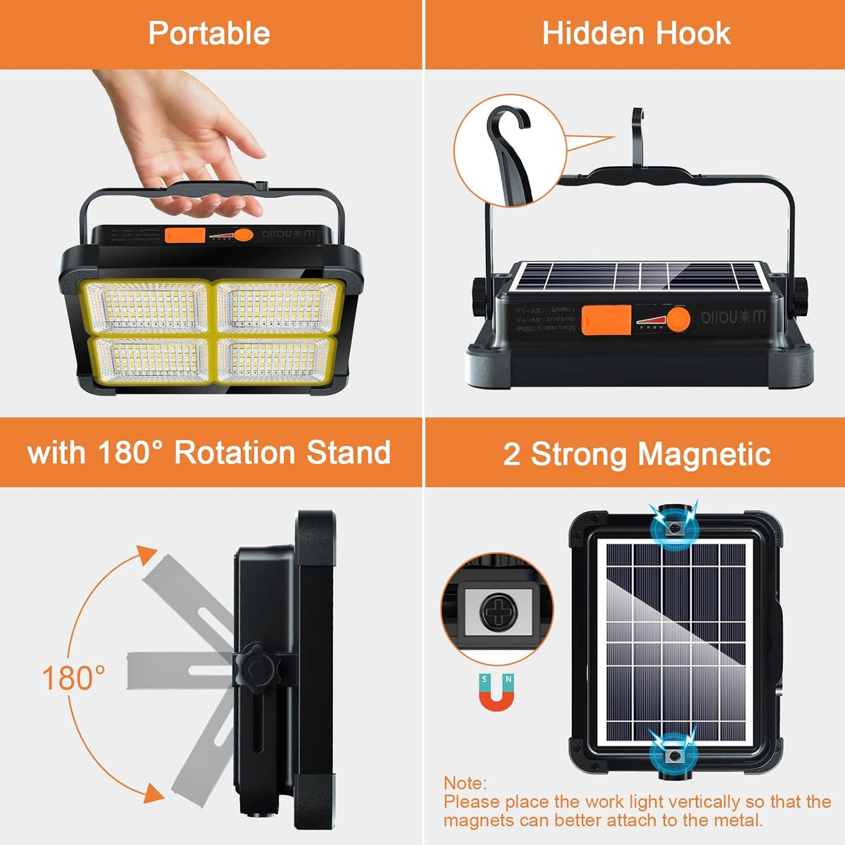 Rechargeable LED Work Light with Solar Panel, 336 LEDs, 12000mAh Y4081