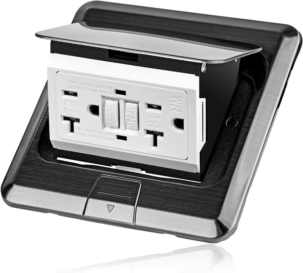 Pop Up Floor Electrical Outlet Stainless Steel Box Kit, 20A Tamper-Resistant Receptacle Outlet B33213