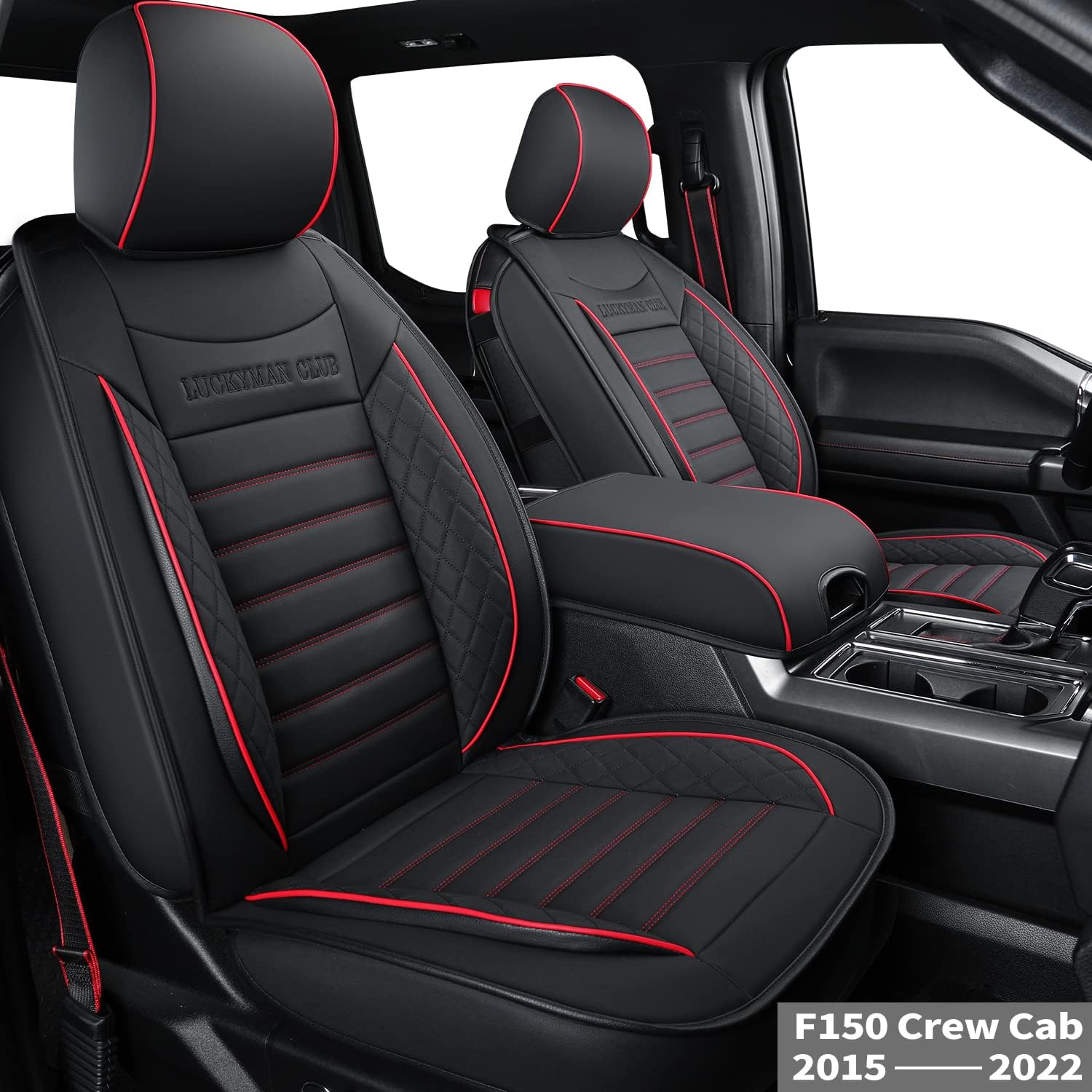 F150 Crew Cab Seat Covers with Faux Leather (Black) Q252322