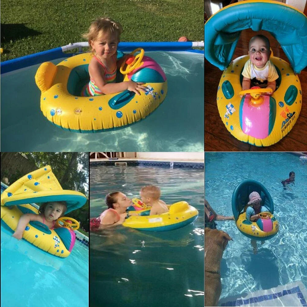Inflatable Swimming Ring Pool Float with Canopy Sunshade Roof B524695