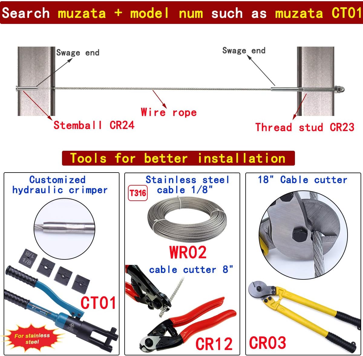 T316 Stainless Steel Cable Railing Kit Hardware Terminal End Fitting F9236