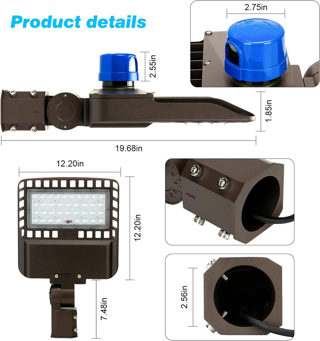 150W LED Parking Lot Light 19500LM 5000K Adjustable Slip Fit Mount IP65 Waterproof D800