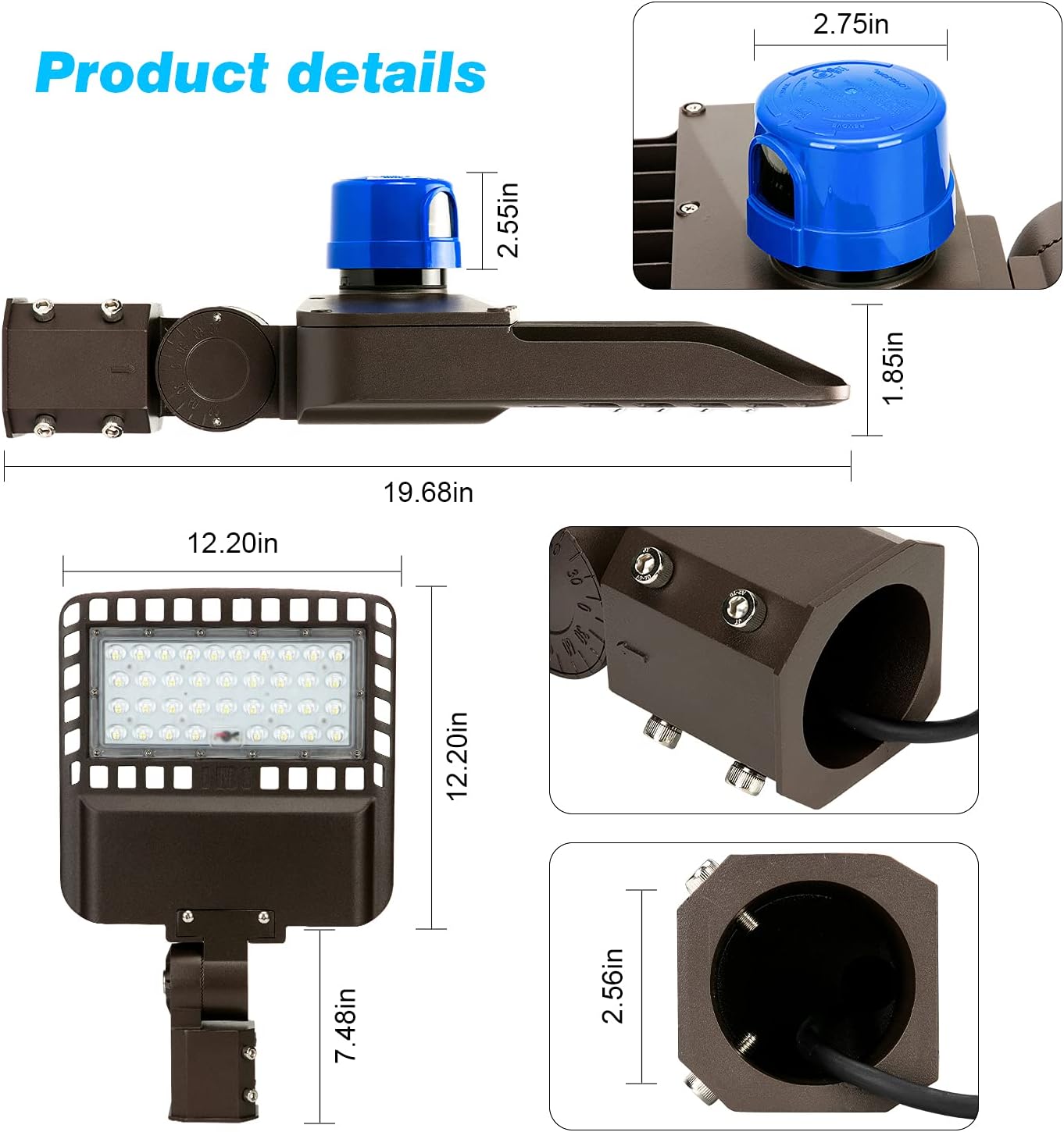 150W LED Parking Lot Light 19500LM 5000K Adjustable Slip Fit Mount IP65 Waterproof D800