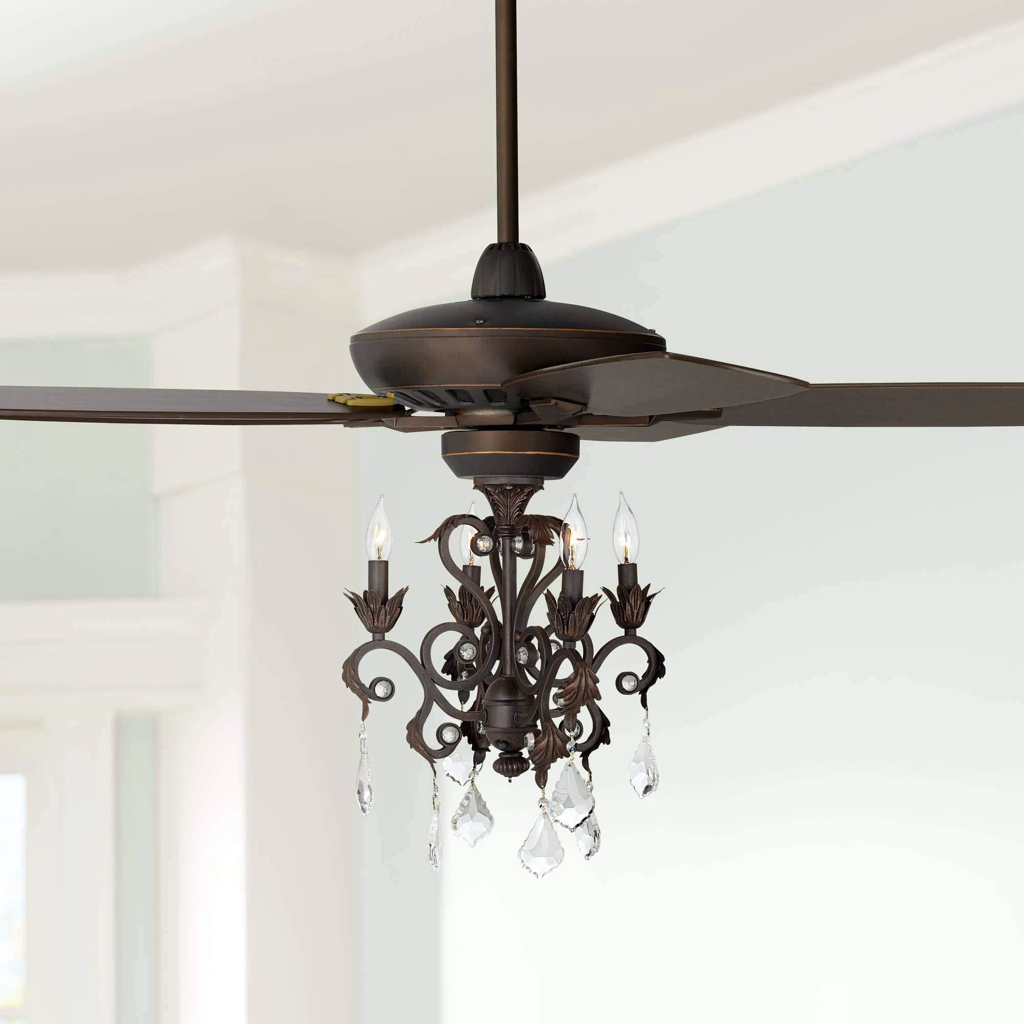 Oil Rubbed Bronze Crystal Chandelier Ceiling Fan with Light I692