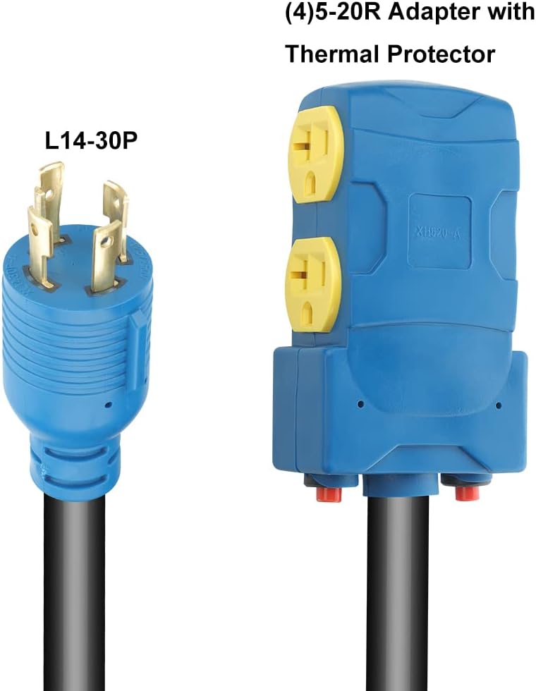 25 Feet 30 Amp 10 Gauge 4 Prong Generator Extension Cord 125/250V 7500W Pack of 2 L296279