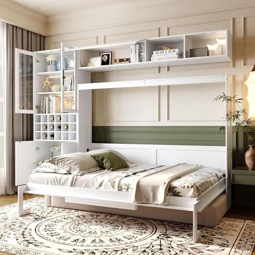 Gray Queen Size Murphy Bed with Sofa and Cabinet L503