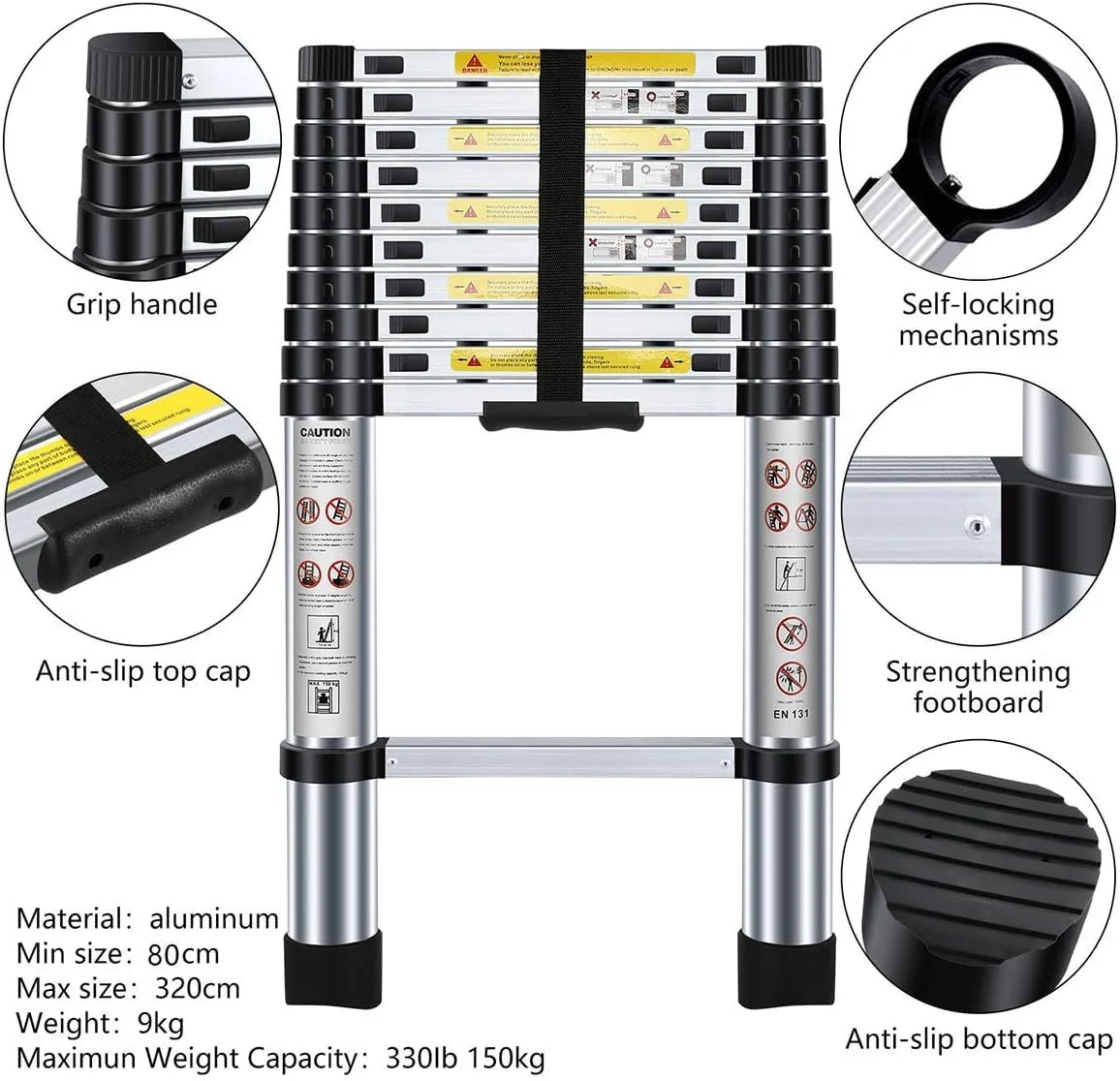 3.2M Portable Aluminium Telescopic Ladder M57552
