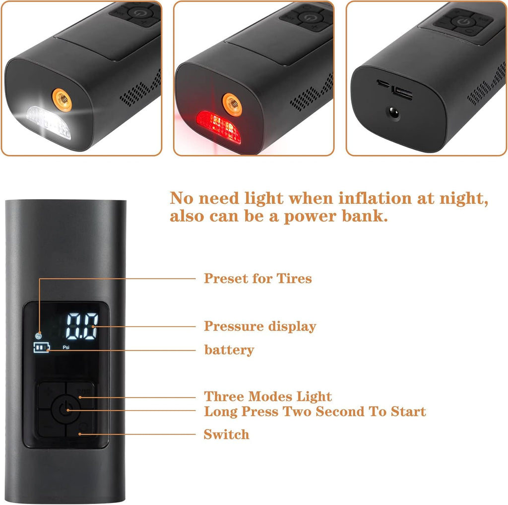 150PSI Portable Wireless Tire Air Inflator with 6000mAh Rechargeable Battery, Pack of 2 M189