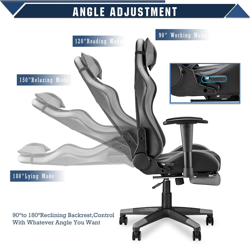 Black/Gray Swivel Desk Gaming Chair with Footrest Y20366