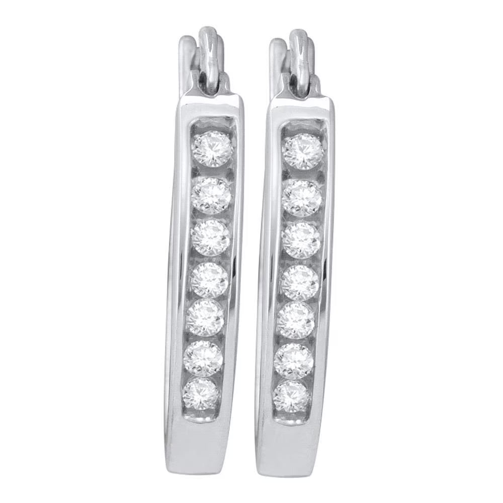 14kt White Gold Diamond Single Row Hoop Earrings 1/4 Cttw Q6770
