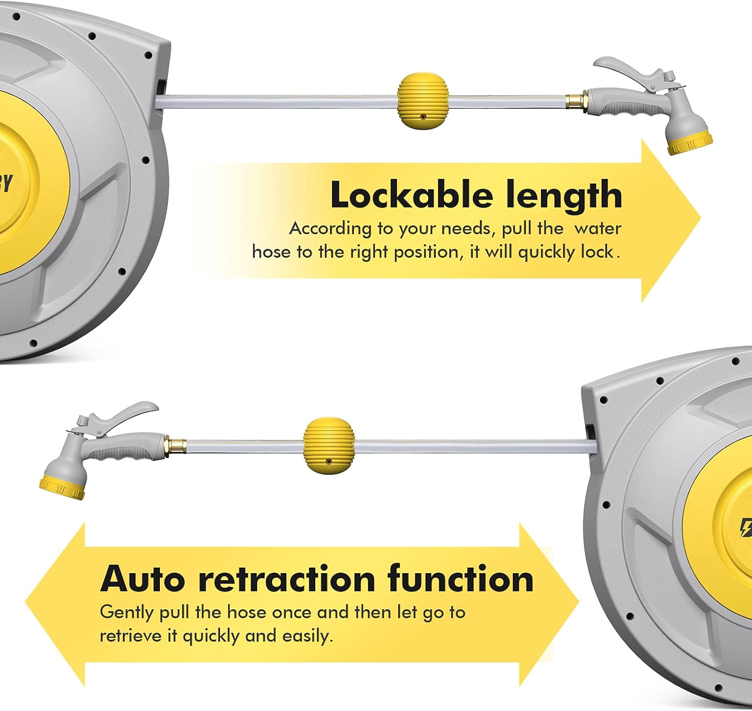 Retractable Garden Hose Reel, Wall Mounted, 180° Swivel Bracket G7656