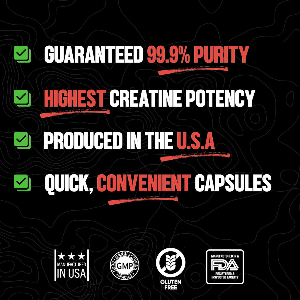 Creatine Monohydrate Pills, 5g Per Serving, 30 Servings F40508