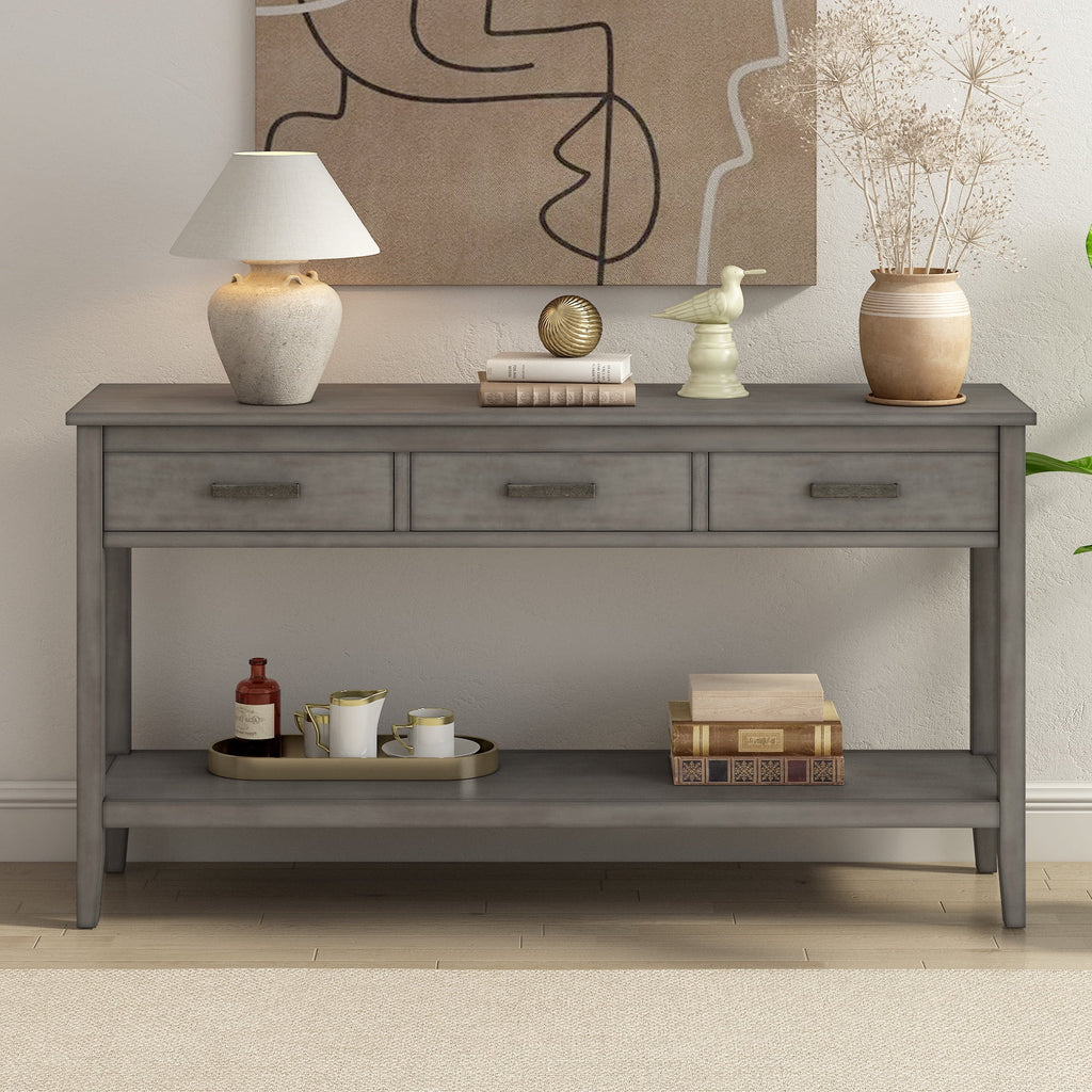 59.1" Long Console Table with 3 Drawers and Storage Shelf A866236
