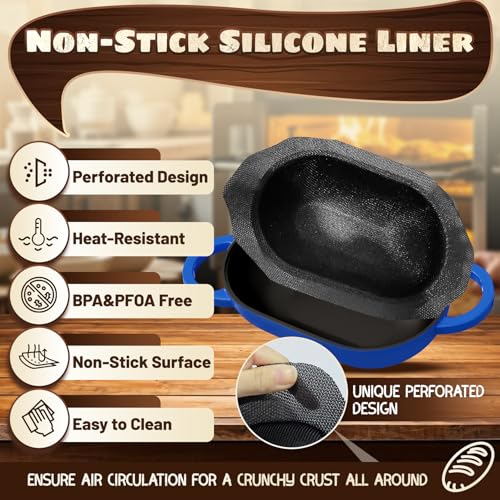 Enameled Cast Iron Oval Bread Oven with Non-Stick Silicone Liner, 2QT, Black Z34071