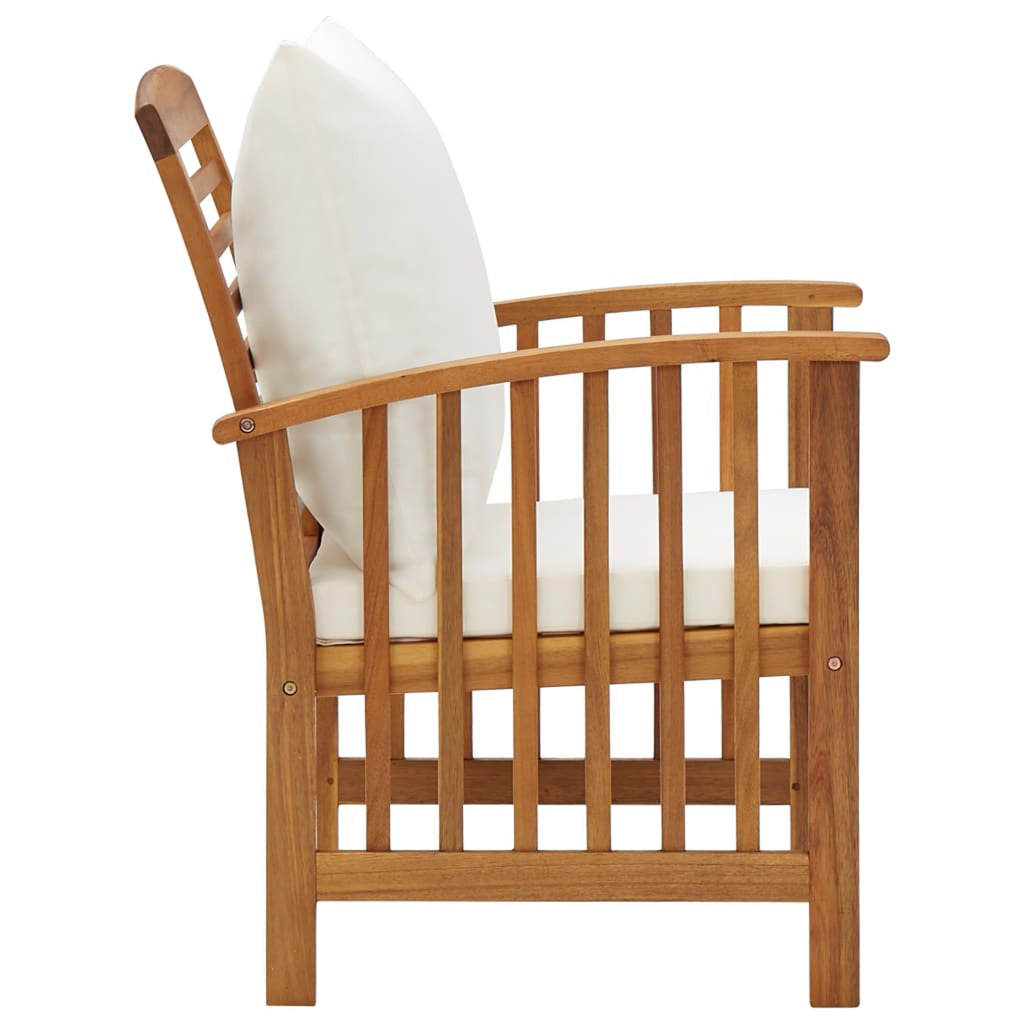 4 Piece Patio Lounge Set with Cream White Cushions Acacia Wood Outdoor Sectional Sofa Set B484
