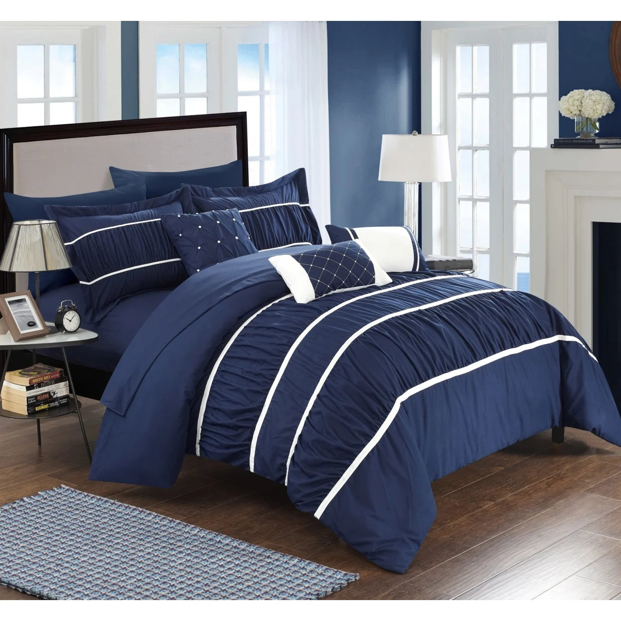 10 Piece Pleated and Ruffled Comforter and Sheet Set S9121