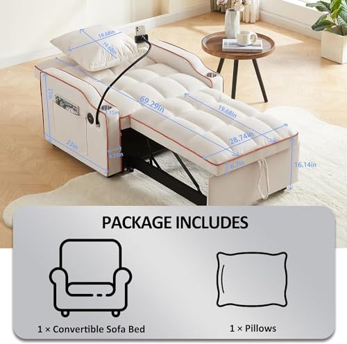 Creamy White 3-in-1 Convertible Sofa Bed M924