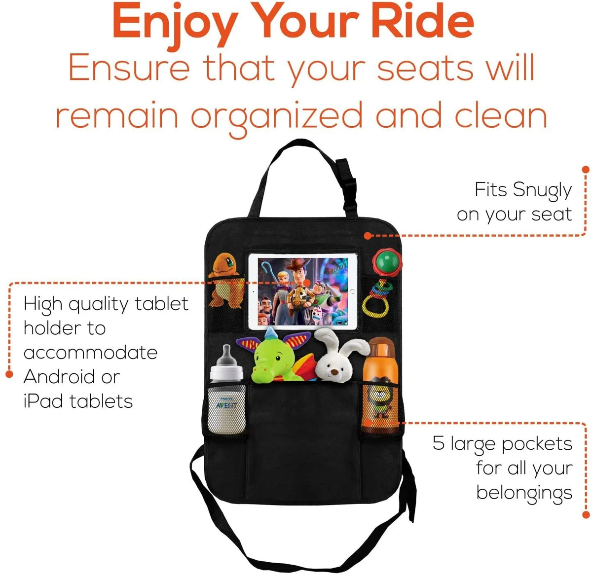 Black 2 Pack X-Large Backseat Car Organizer with 5 Pockets X6376