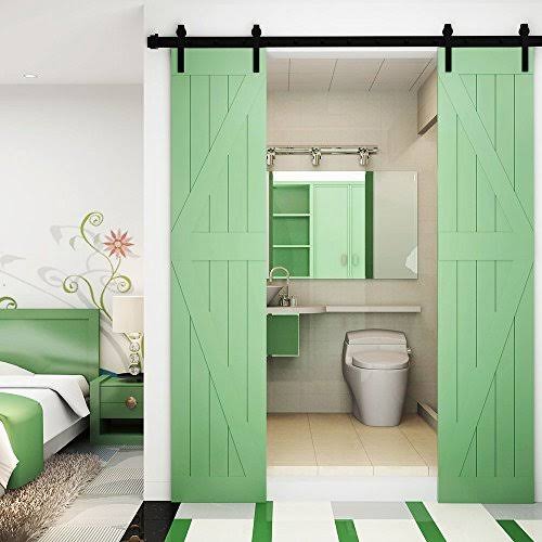 Sliding Barn Door Hardware Kit for Double Doors Black Surface 60 2 Doors Track Q808435