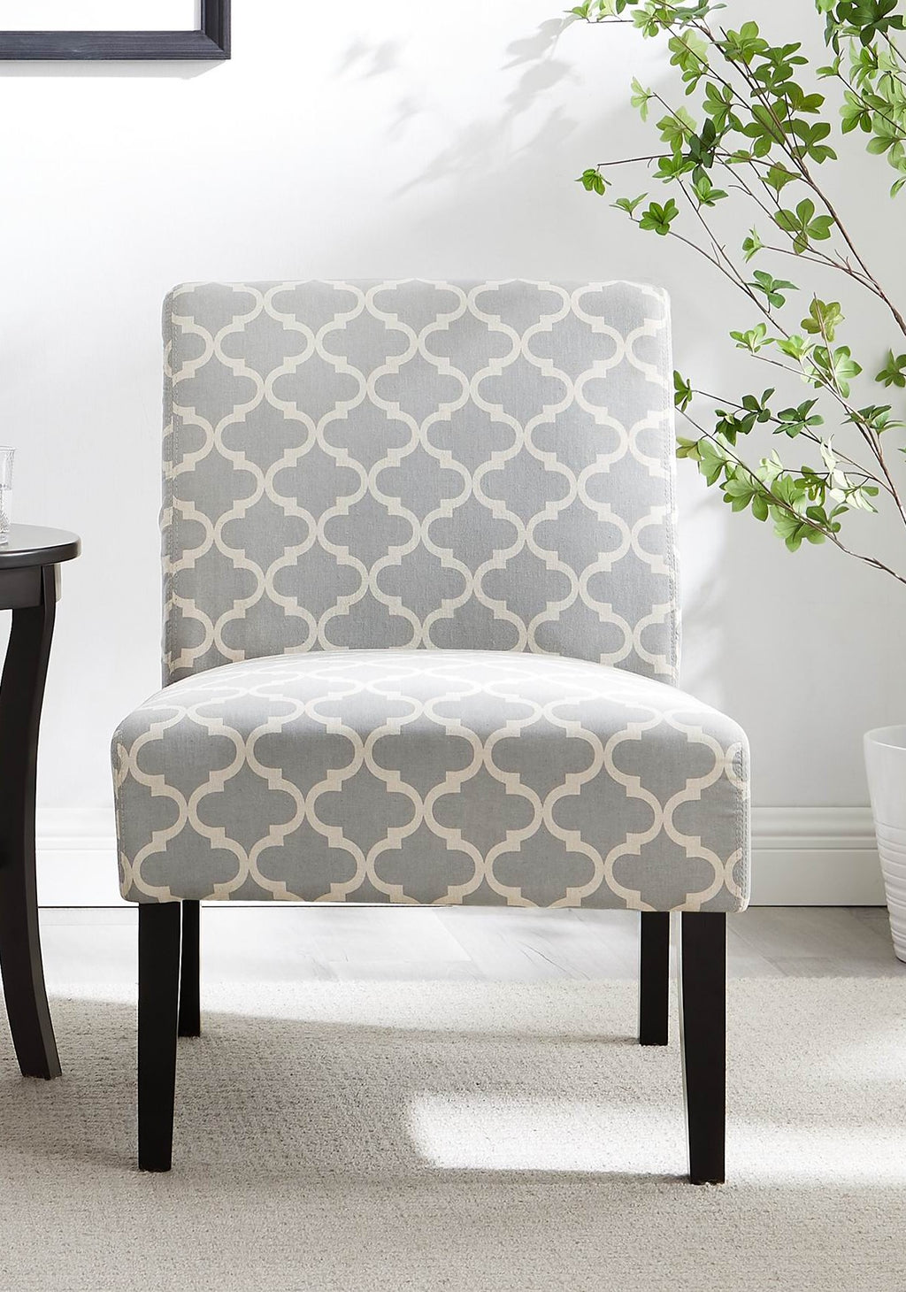 3Pc Set Gray Fabric Upholstery Side Table and 2 Chairs X745