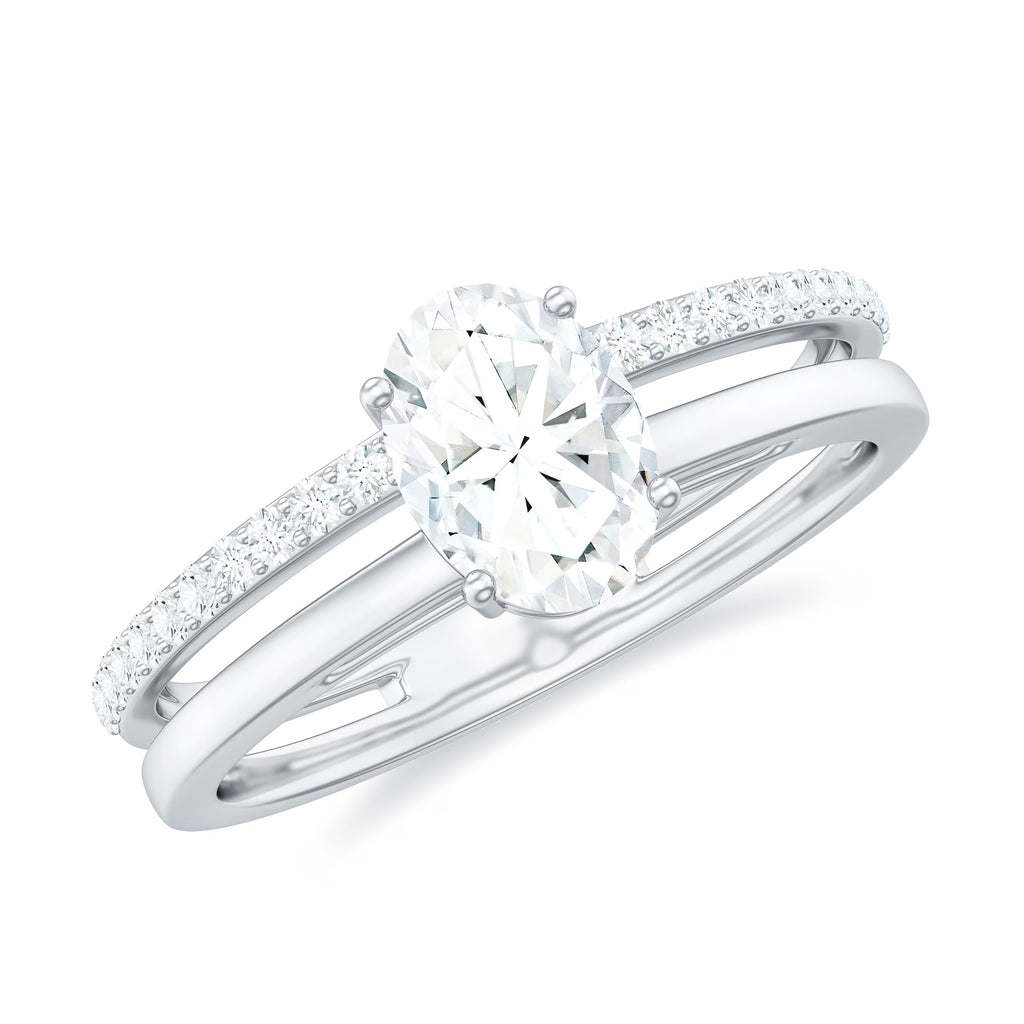 Oval Cut Moissanite Solitaire Double Band Ring, 925 Sterling Silver U65153