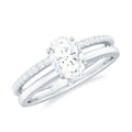 Oval Cut Moissanite Solitaire Double Band Ring, 925 Sterling Silver U65153