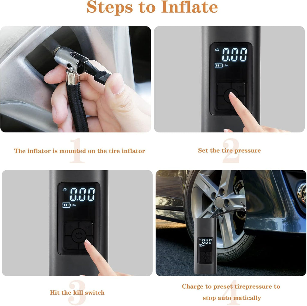 150PSI Portable Wireless Tire Air Inflator with 6000mAh Rechargeable Battery, Pack of 2 M189