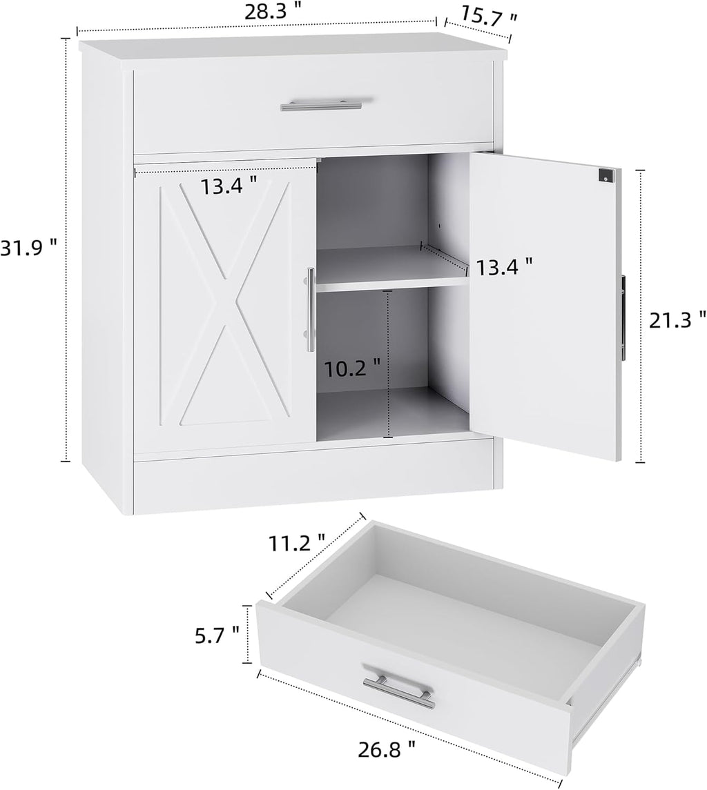 Ivory White Wood Sideboard Buffet Cabinet with 2 Doors K938