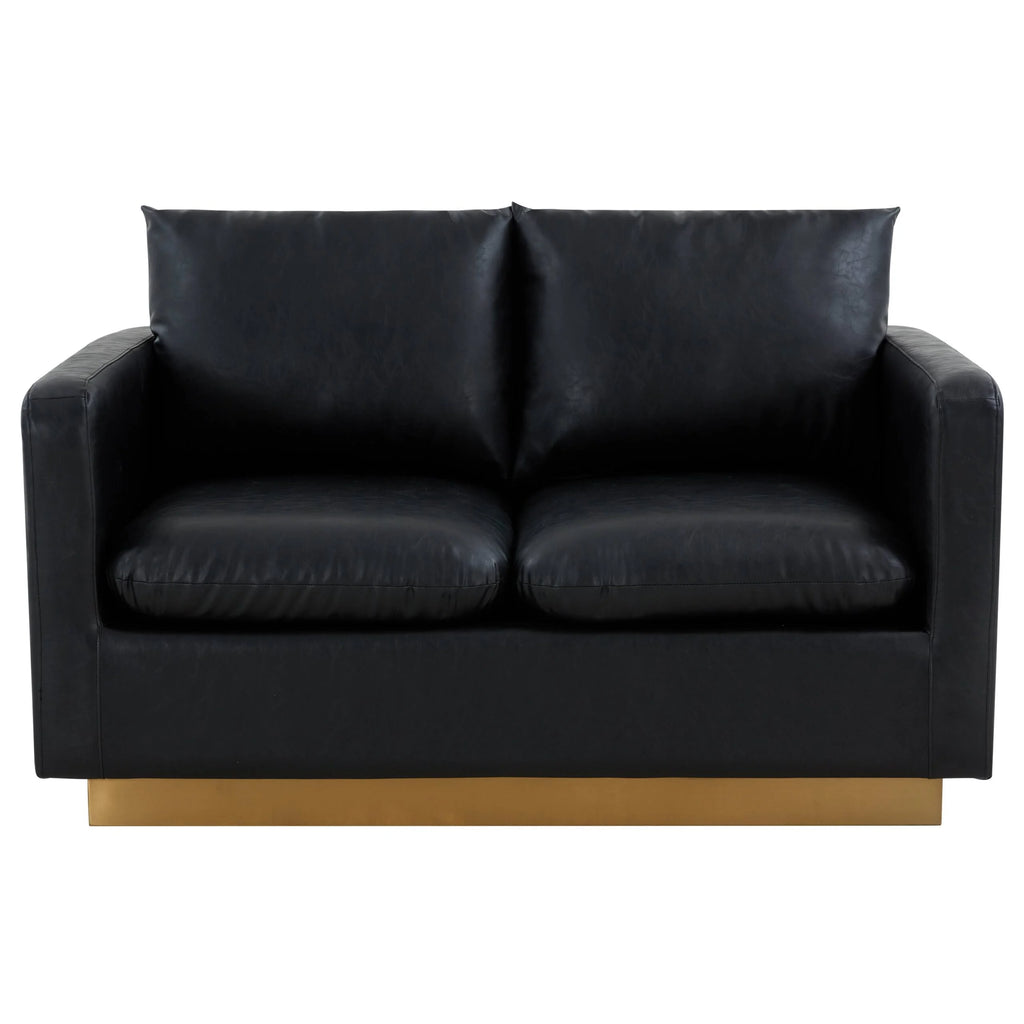 Beige Leather Loveseat with Gold Frame Y44108