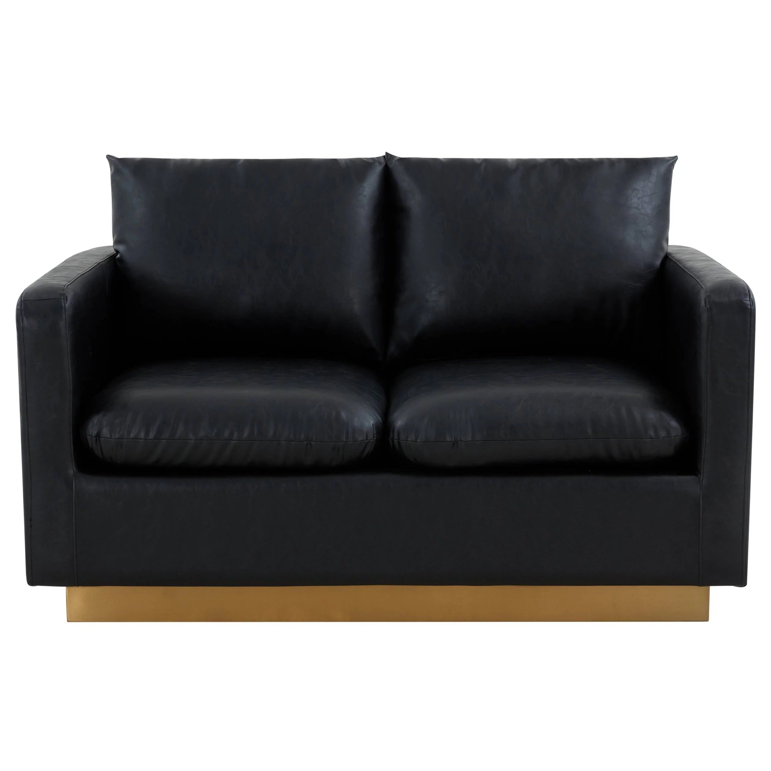 Beige Leather Loveseat with Gold Frame Y44108