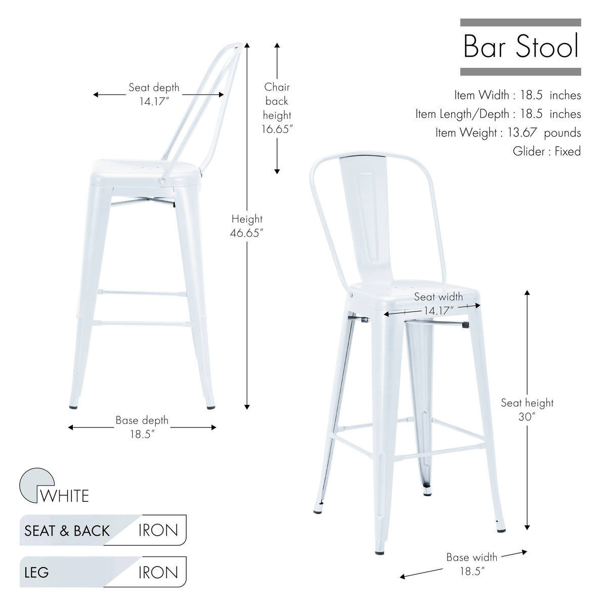 White Metal Bar Stools (Set of 4) L717