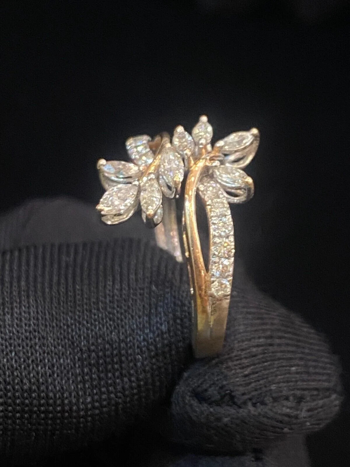 14K Two-Tone Gold Diamond Flower Petals Wedding Ring J725735