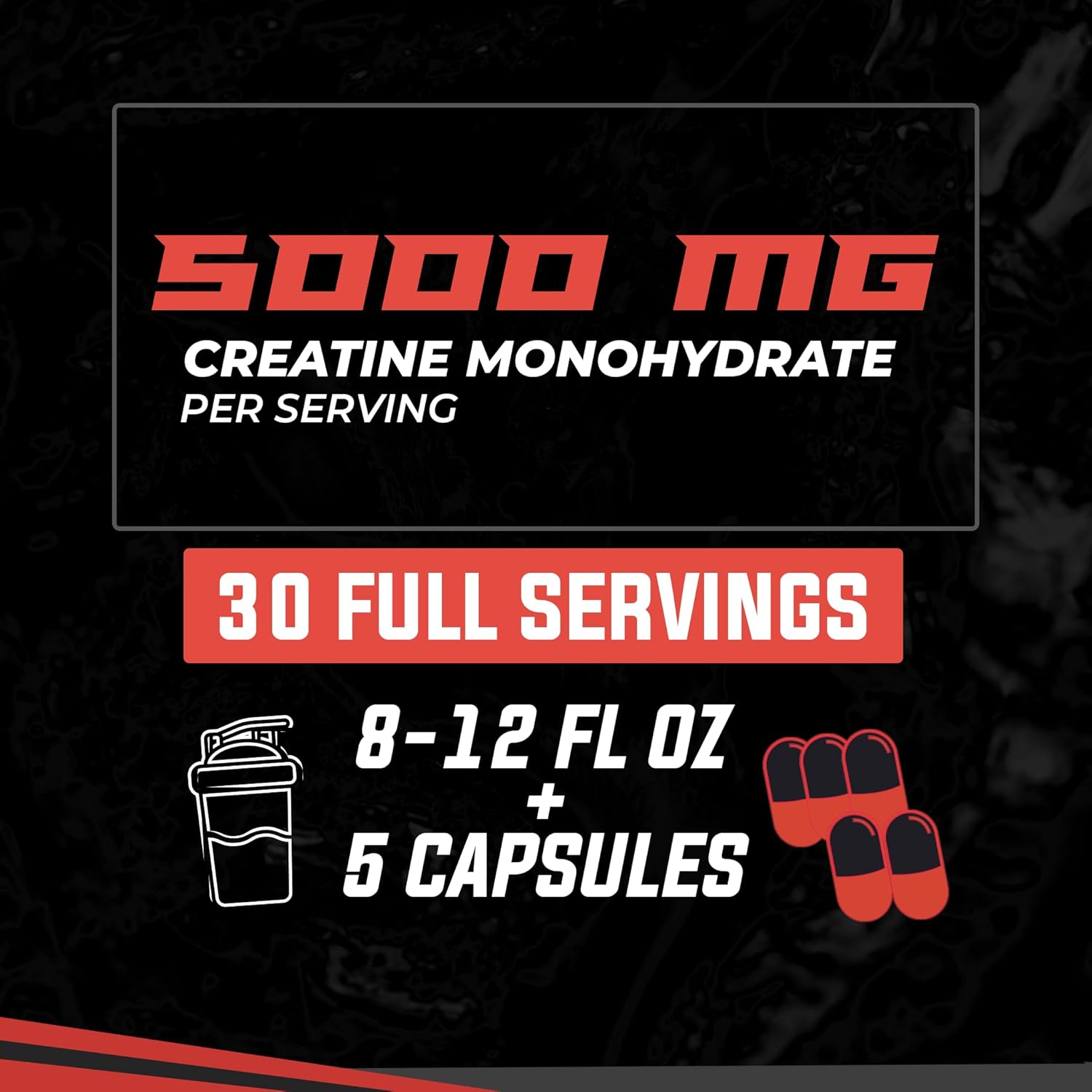 Creatine Monohydrate Pills, 5g Per Serving, 30 Servings F40508