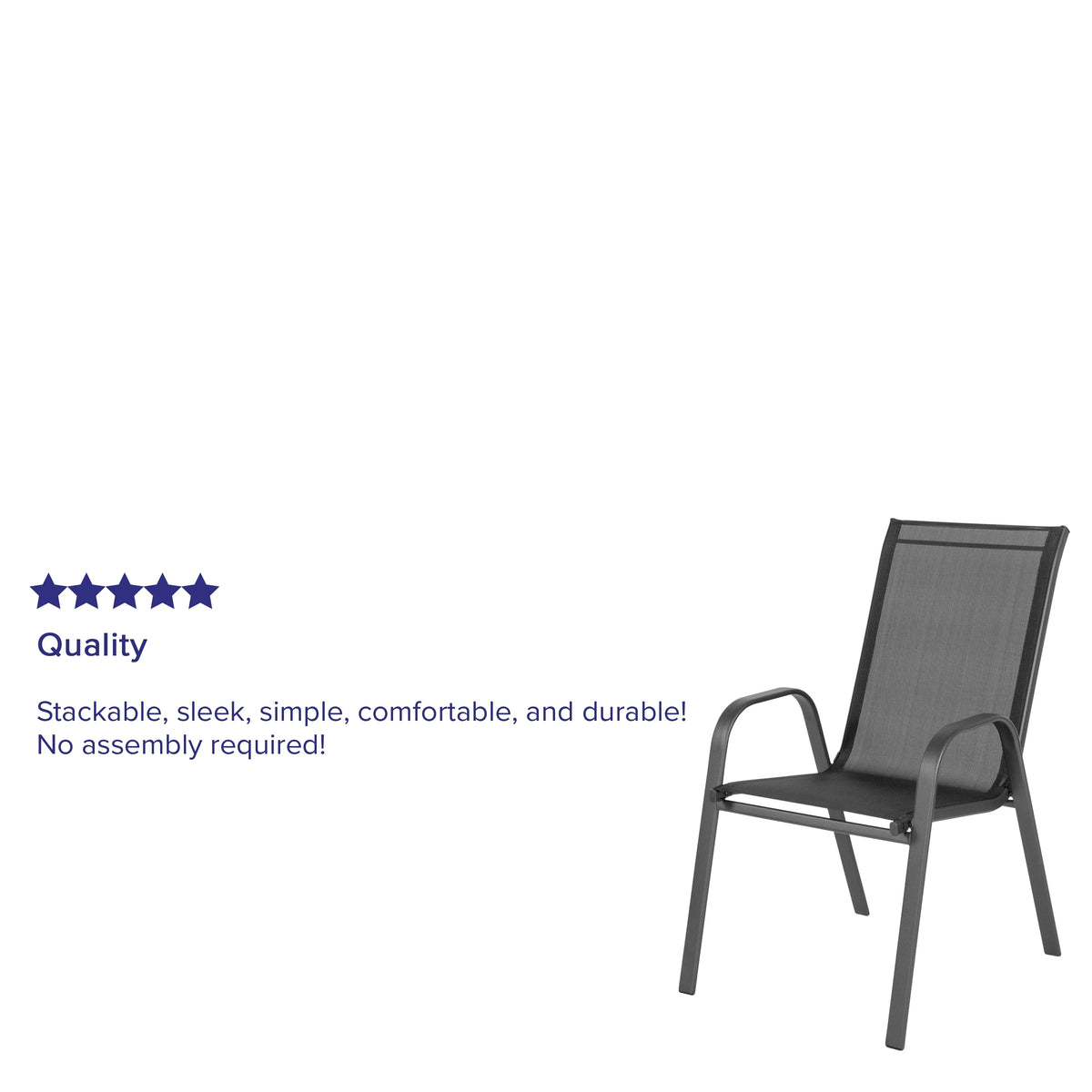 5 Pack Black Outdoor Stack Chair with Metal Frame M7831