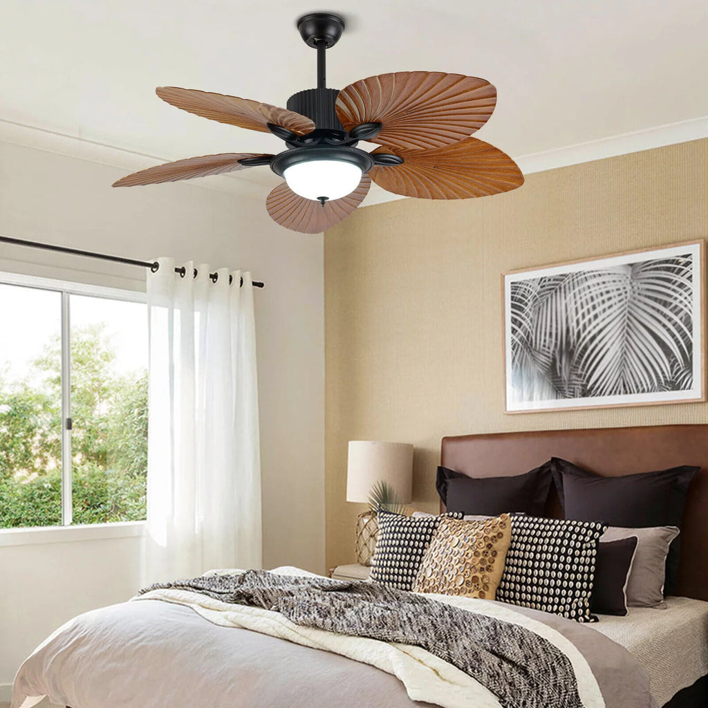 52inch Tropical Palm Ceiling Fan with Light and Remote 5 Acrylic Palm Leaf Blades A684675