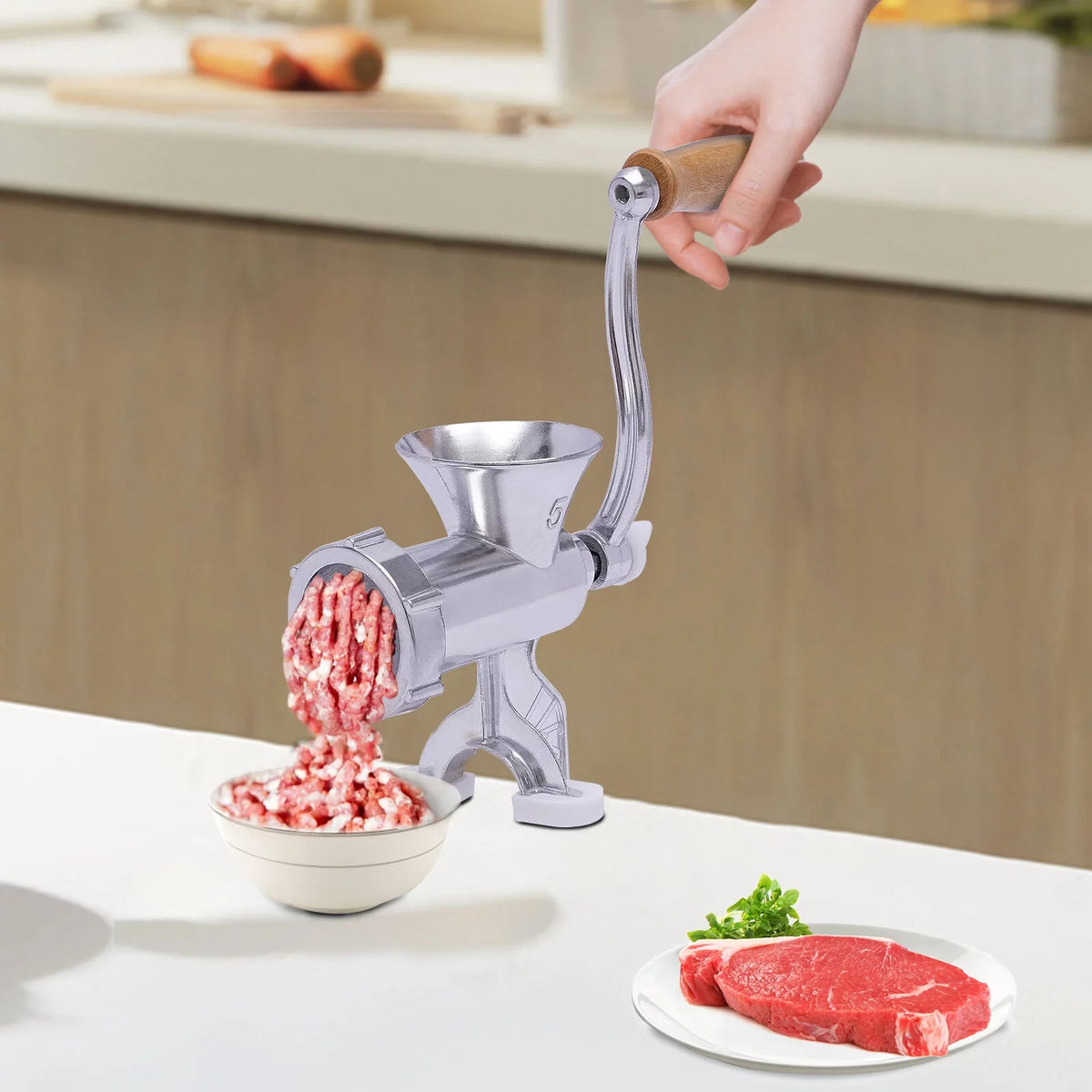 Manual Meat Grinder Aluminum Alloy Food Mincer Sausage Filler Hand Crank Meat Mincer Mixer with Tabletop Clamp V8655