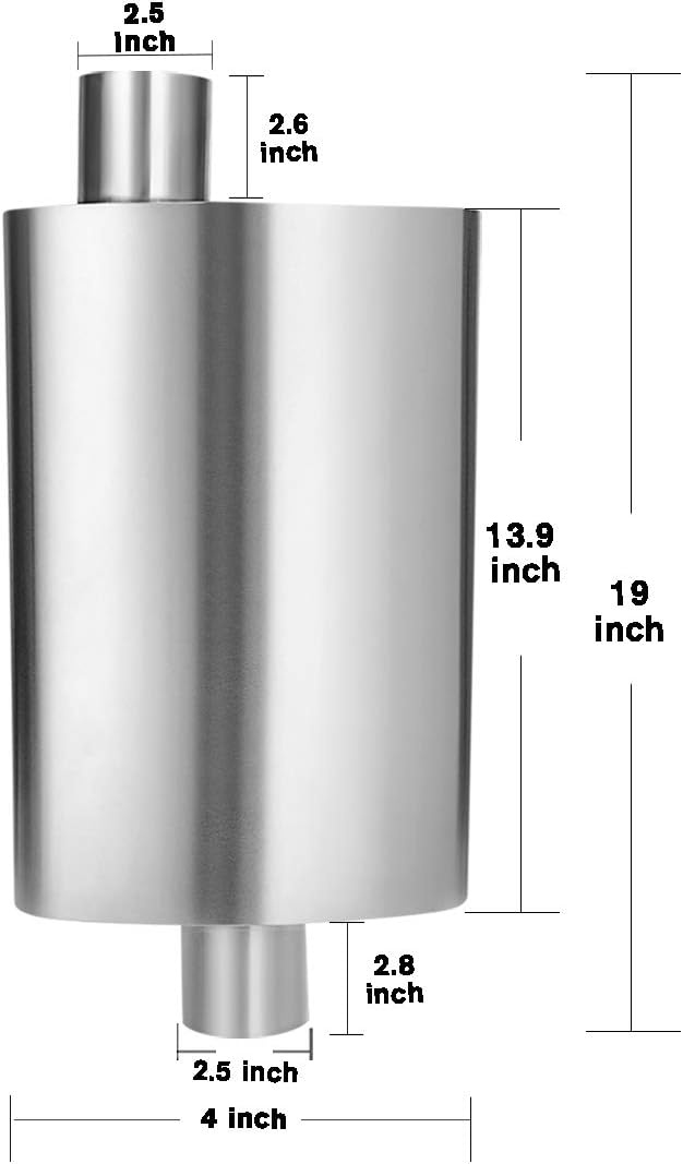 2.5" Inlet/Outlet Stainless Steel Welded Oval Muffler, 19" Overall Length, Pack of 2 H96976