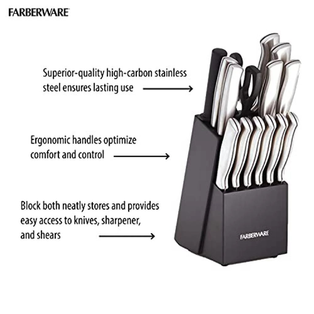 15 Pc Stamped Stainless Steel Knife Block Set M4696