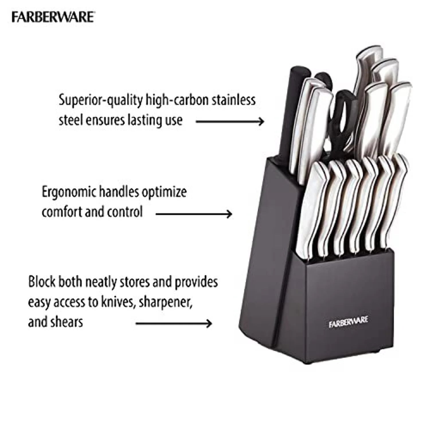 15 Pc Stamped Stainless Steel Knife Block Set M4696