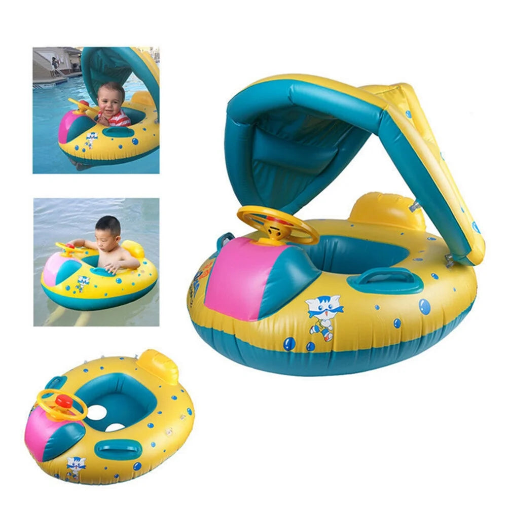 Inflatable Swimming Ring Pool Float with Canopy Sunshade Roof B524695