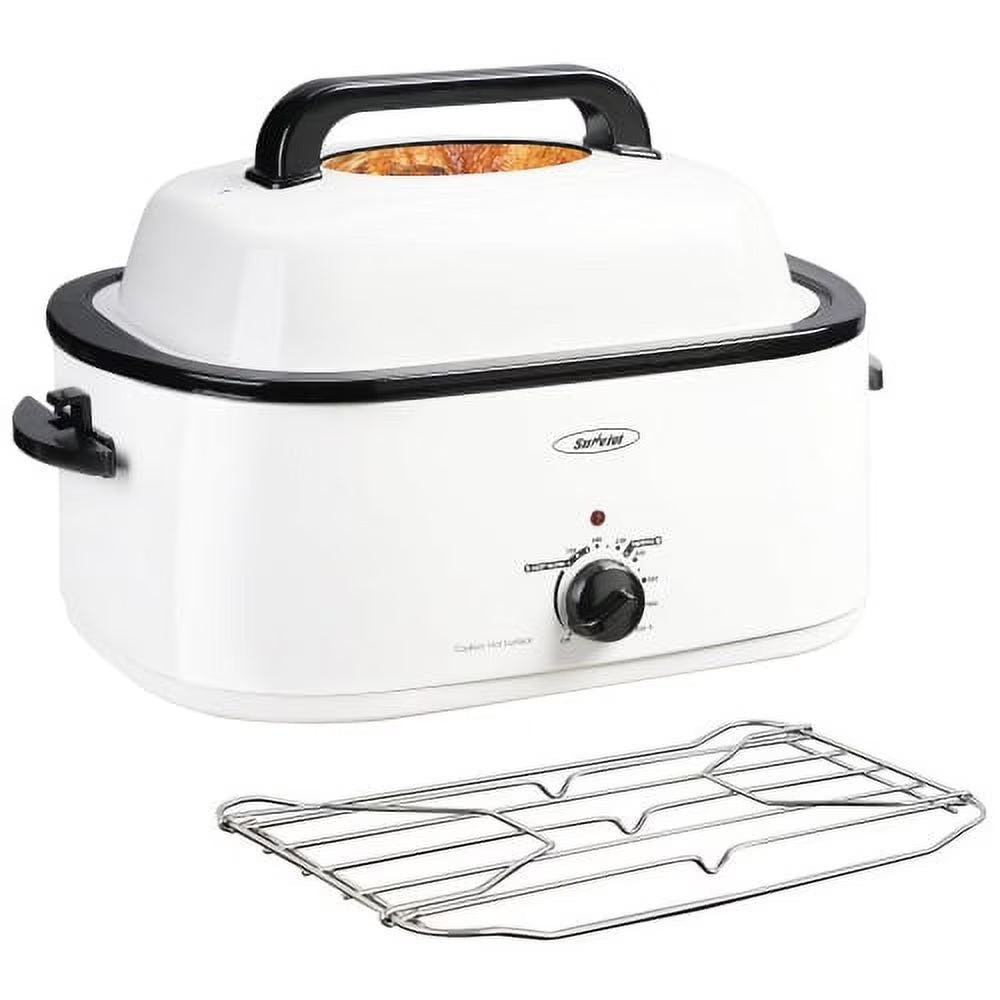 White 20 QT Stainless Steel Electric Roaster with See-through Lid G26097