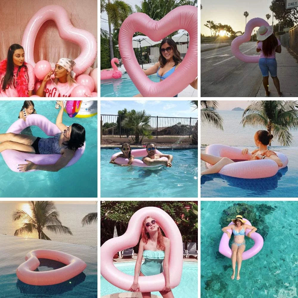 Inflatable Swim Rings Heart Shaped Pool Float Tube Pink R4603